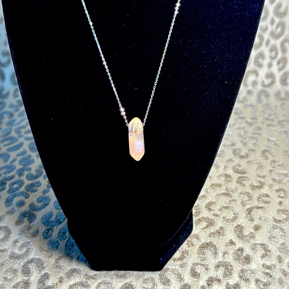 Pink Agate Double Pointed Crystal Necklace Natural Healing